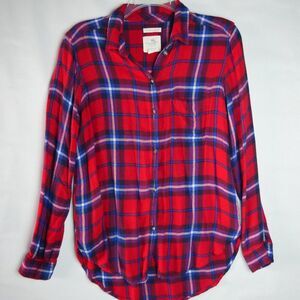 American Eagle Women's Size S Flannel Shirt Boyfriend Fit Soft Plaid Red